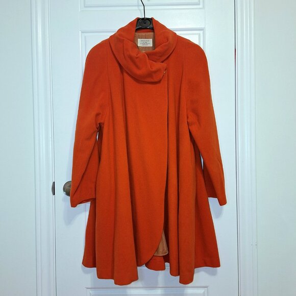 Eyecatching Bright Orange Drape Flare Coat Vintage Galsville - Picture 12 of 12